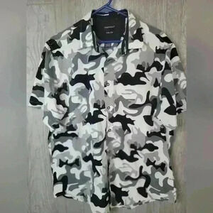 Interaffair black, white & gray camo collard slim fit shirt size XLInteraffair b